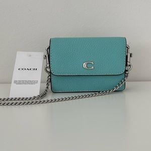 COACH Half Flap Leather Card Case w/ Chain
